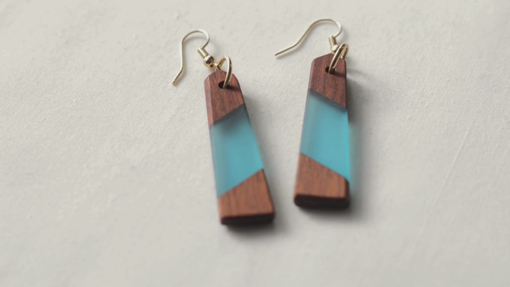 Teal Resin and Wood Earrings | Beauty Uncovered 